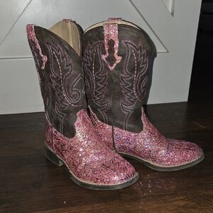 Roper Kids Glittery Pink and Brown Boots